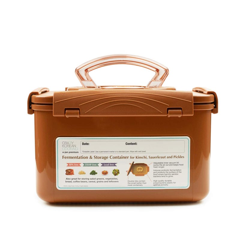 Crazy Korean Cooking Premium Kimchi, Sauerkraut Fermentation and Storage Container with Inner Vacuum Lid, Sandy Brown (1.3 Gal (5.2L) 1 PACK) - Image 1